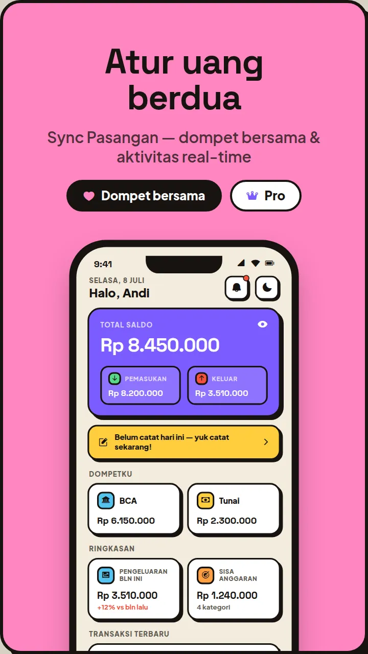 Sync Pasangan — atur uang berdua: dompet bersama & aktivitas real-time